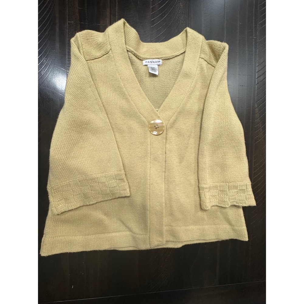 Hannah Womens Mustard Yellow Short Sleeve V-Neck Single Button Cardigan Size M